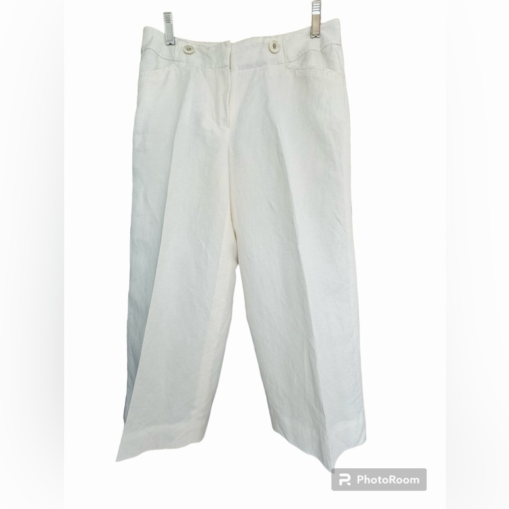 White House Black Market Legacy Lined Linen White Relaxed Crop Pants Size 4